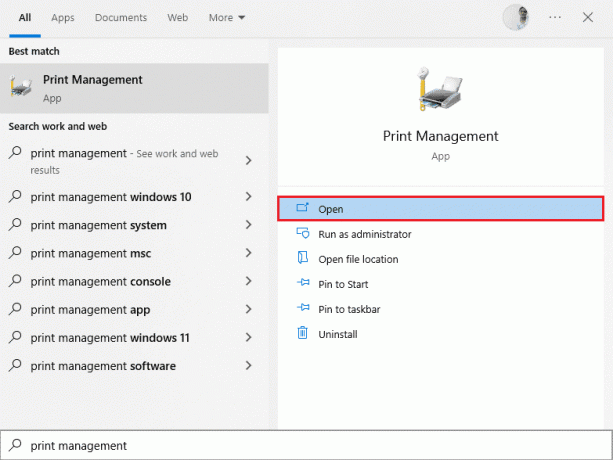 Skriv Print Management i Windows sökfält 