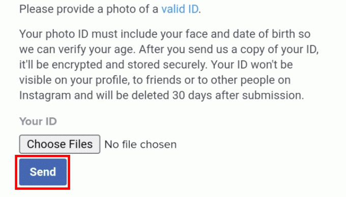 Įkelkite bet kokį galiojantį asmens tapatybės dokumentą, nurodantį jūsų amžių, ir bakstelėkite mygtuką Siųsti.