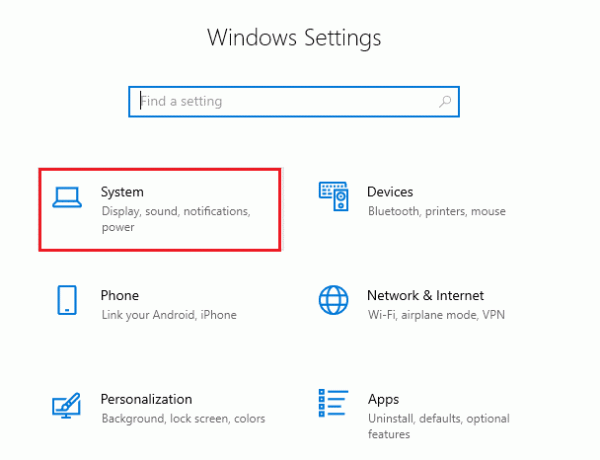 Stran z nastavitvami sistema Windows. Sistem je poudarjen. Popravite napako Windows 10 Update 0x8007000d 