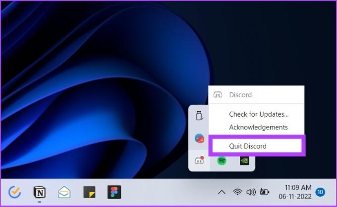 højreklik og vælg Quit Discord