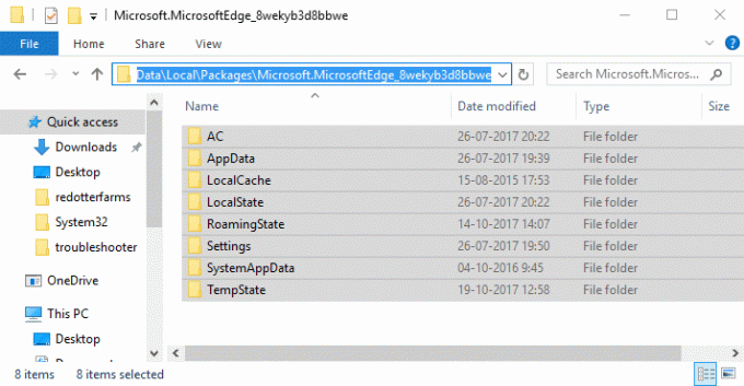 Velg alle filene i Microsoft Edge-mappen og slett alle permanent