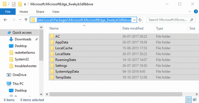 Изаберите све датотеке у фасцикли Мицрософт Едге и трајно их избришите
