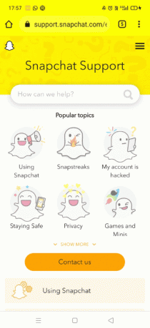 Acesse a página de suporte do Snapchat.