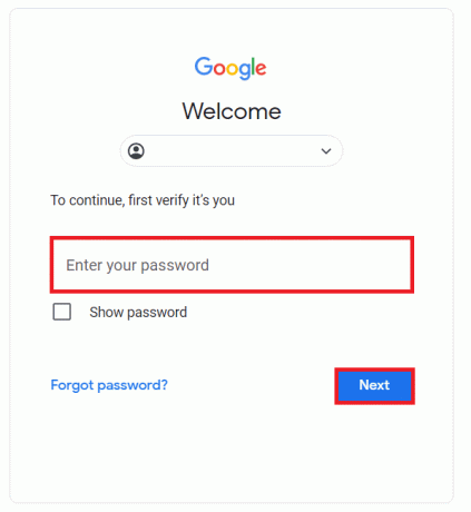 ange ditt lösenord i det obligatoriska fältet och klicka på Nästa | Hur återställer jag ett raderat Google-dokument