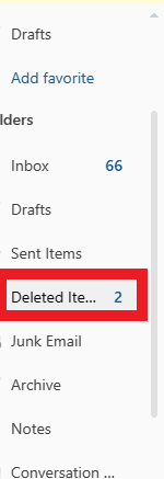 Otwórz program Outlook i kliknij Elementy usunięte po lewej stronie. | Jak archiwizować w Outlooku 365