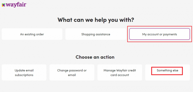 dari bagian Akun atau pembayaran saya, klik tab Sesuatu yang lain | batalkan Wayfair Pro
