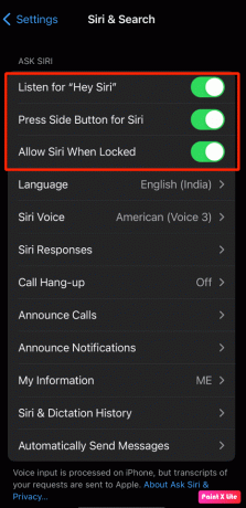 einschalten, Seitentaste für Siri drücken, Siri zulassen, wenn gesperrt, auf „Hey Siri“ hören