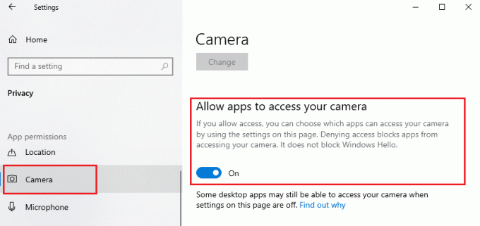 Zorg ervoor dat de optie Apps toegang geven tot uw camera is ingeschakeld 