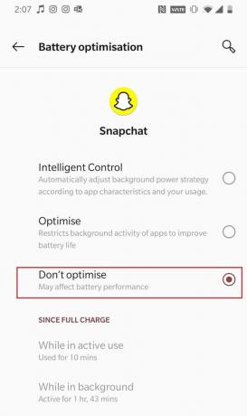 끄려면 최적화하지 않음 옵션을 탭하십시오. | Tap to load Snapchat 오류를 수정하는 방법
