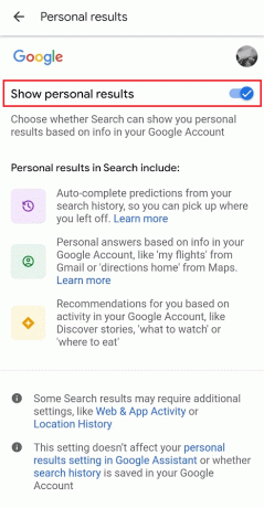 Isključite prekidač za Prikaži osobne rezultate | Kako spriječiti Google da prikazuje vaša prethodna pretraživanja
