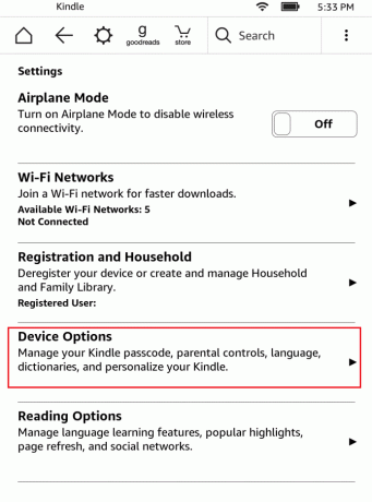 opcije uređaja u postavkama Amazon Kindlea. Popravite da se Kindle ne pojavljuje na računalu