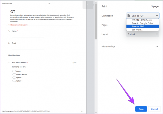 Google Form PC บันทึกเป็น PDF