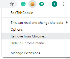 Pasirodžiusiame meniu spustelėkite parinktį Pašalinti iš „Chrome“.