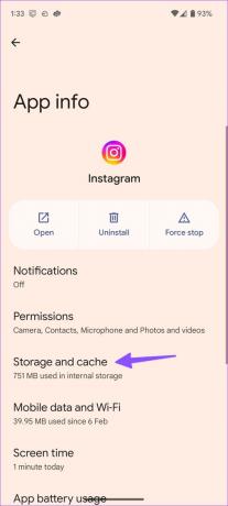 stocare și cache în Instagram