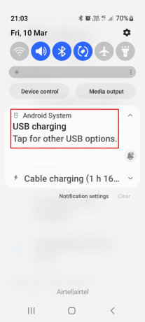 Povlecite navzdol po zaslonu in tapnite možnost polnjenja USB | kako onemogočiti OTG v sistemu Android