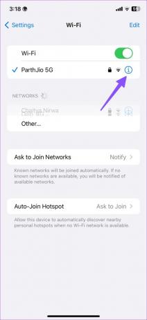 Wi-Fi információs menü iPhone-on