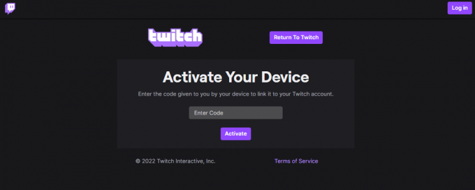 หน้าเปิดใช้งาน Twitch