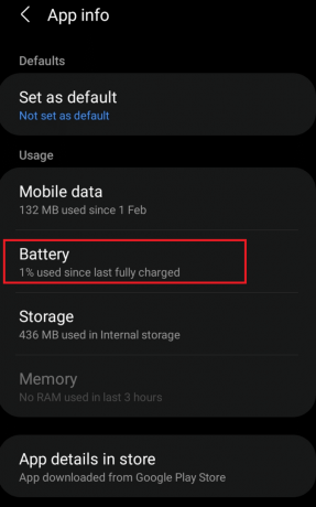Tik op de optie Batterij op de informatiepagina van de Snapchat-app | fix Snapchat laadt geen verhalen