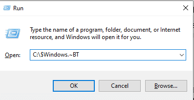 ファイル名を指定して実行プロンプトで C Windows BT と入力し、[OK] をクリックします。