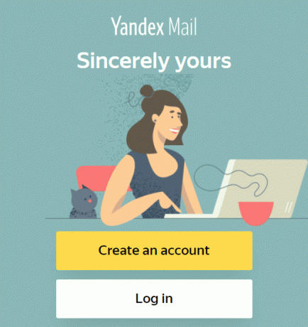 რეგისტრაციის გვერდი Yandex Mail-ისთვის