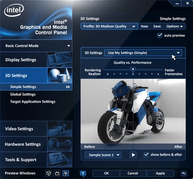 Intel grafikk og media kontrollpanel