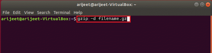 Príkaz gzip -d filename.gz v linuxovom termináli. ako rozbaliť súbor GZ