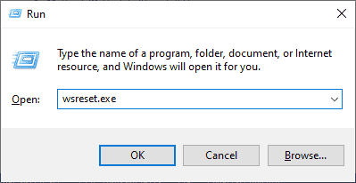 įveskite wsreset.exe ir paspauskite Enter. Ištaisykite „Forza Horizon 5“ gedimą sistemoje „Windows 10“.