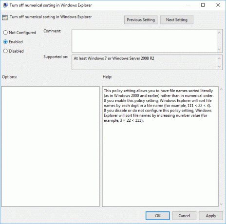 Ota numeerinen lajittelu käyttöön tai poista se käytöstä File Explorerissa ryhmäkäytäntöeditorin avulla