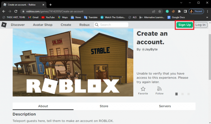 افتح متصفح الويب وانتقل إلى صفحة إنشاء حساب Roblox. إصلاح Roblox Error Code 103 على Xbox One