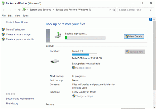 Clique no botão Exibir detalhes para ver quais arquivos e pastas são armazenados em backup pelo Windows 10
