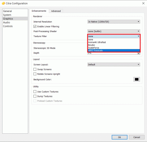 الآن ، اختر Texture Filter من القائمة المنسدلة. كيفية استخدام برنامج Citra emulator