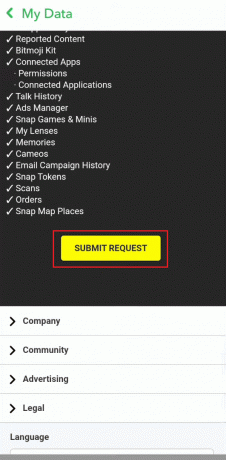 नीचे स्वाइप करें और SUBMIT REQUEST | पर टैप करें हटाए गए स्नैपचैट मेमोरी को कैसे पुनर्प्राप्त करें