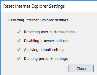 Klikněte na tlačítko Reset v dolní části | Oprava Internet Explorer přestal fungovat chyba