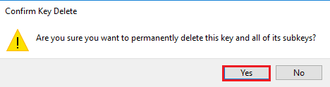 Натисніть кнопку OK у вікні підтвердження видалення ключа