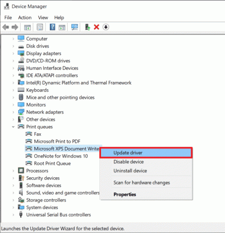 დააწკაპუნეთ მაუსის მარჯვენა ღილაკით პრობლემურ პრინტერზე და აირჩიეთ Update Driver