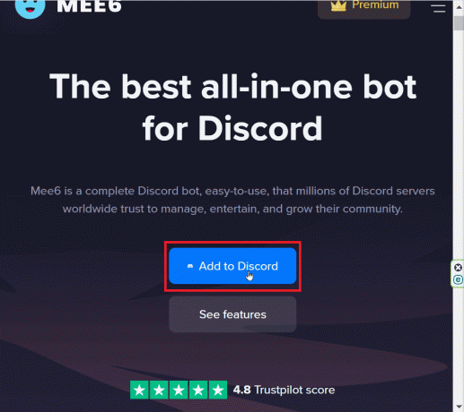  Faceți clic pe butonul Adaugă la Discord | Lista comenzilor Discord bot Mee6