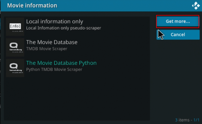 დააწკაპუნეთ ღილაკზე მიიღეთ მეტი…. როგორ დავამატოთ IMDB Kodi-ზე