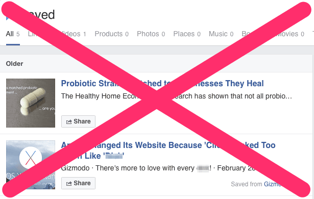 Facebook sparade länkar No Need X