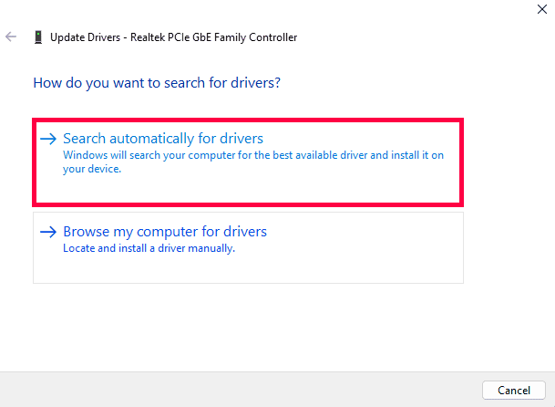 Натисніть Автоматичний пошук драйверів.