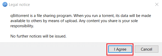 Clique em Concordo. Corrigir o erro Qbittorrent IO no Windows 10