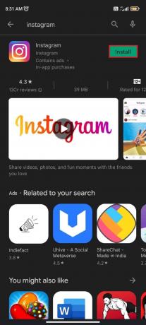 Potražite Instagram u traci za pretraživanje i dodirnite Instaliraj | Kako vratiti izbrisani Instagram račun