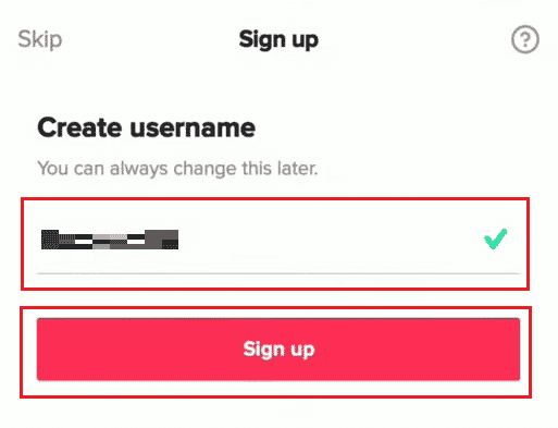 Skapa användarnamn och tryck på Registrera dig