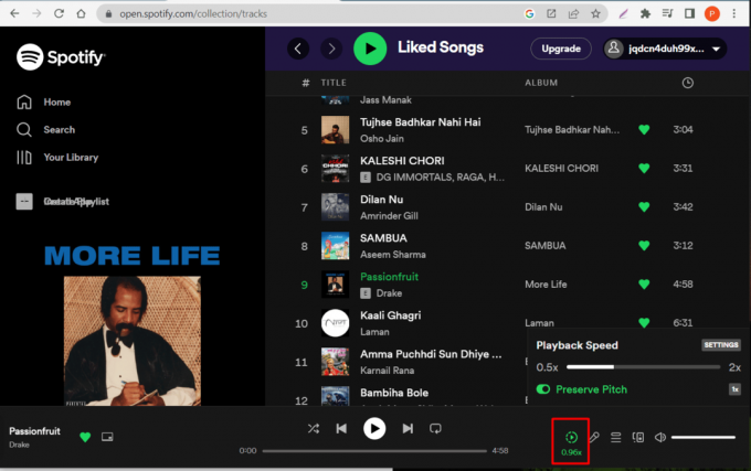 Haga clic en el ícono de Velocidad de reproducción en Spotify