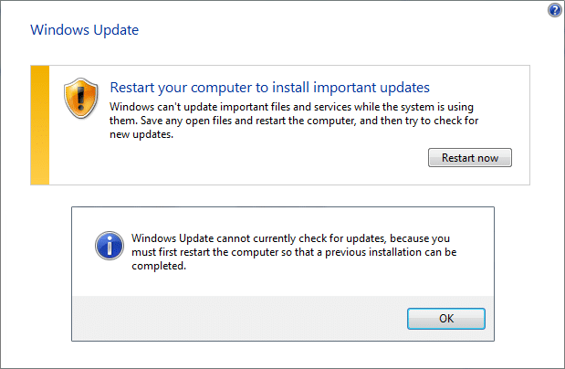 Fix Starten Sie Ihren Computer neu, um wichtige Updates zu installieren Endlosschleife