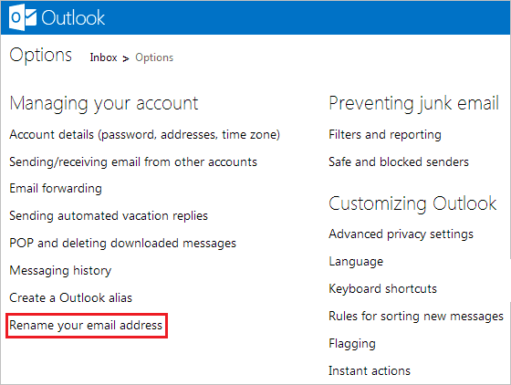 Перейменувати обліковий запис Outlook