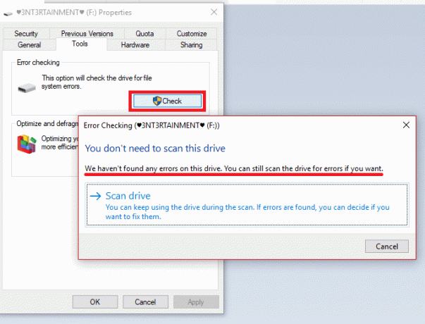 Τα Windows θα σας ενημερώσουν ότι " δεν έχει βρει κανένα σφάλμα στη μονάδα δίσκου"