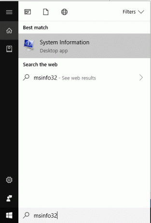 Di bidang pencarian yang terletak di bilah tugas Anda, ketik msinfo32 dan tekan Enter
