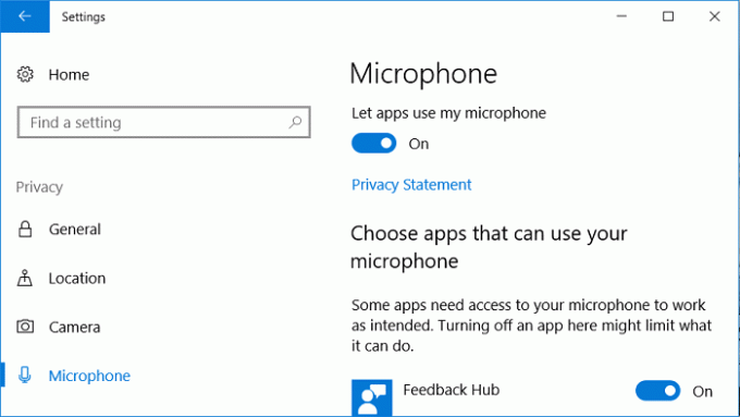 Attiva l'interruttore per Consenti alle app di usare il mio microfono in Microfono | Come risolvere il problema con il microfono di Windows 10 non funzionante?