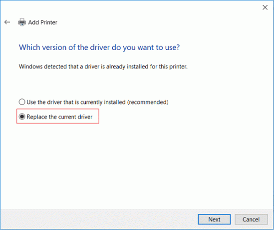 Välj Ersätt den aktuella drivrutinen och klicka på Nästa