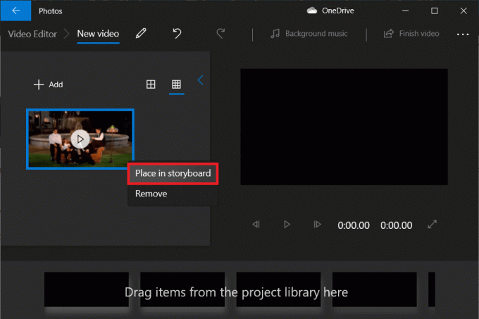 Z desno tipko miške kliknite uvoženo datoteko in izberite Postavi v Storyboard | Kako odstraniti zvok iz videa v sistemu Windows 10?